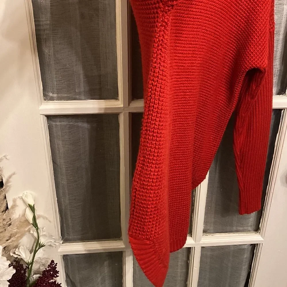 Red Waffle Knit Calvin Klein Cowlneck Sweater